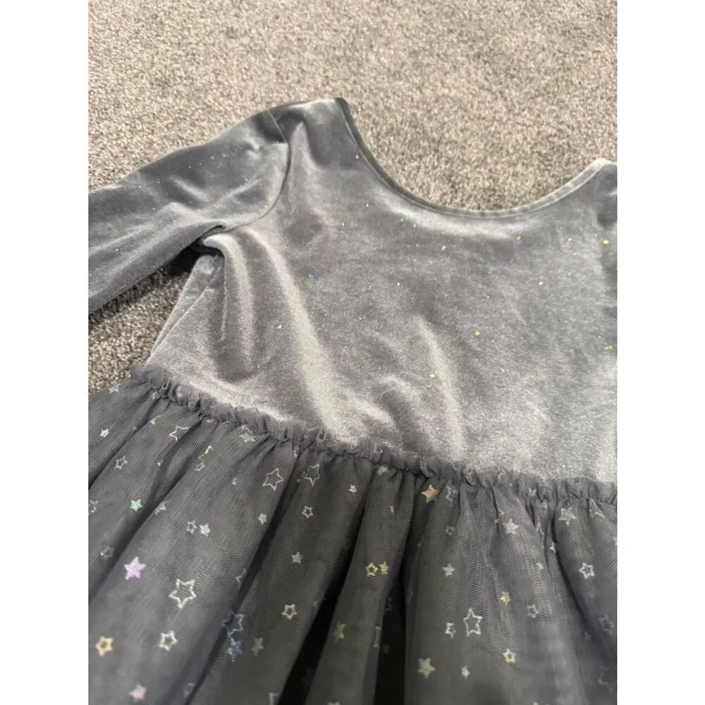 Cat & Jack Sparkly Silver Velvet Dress Sz M (7/8)